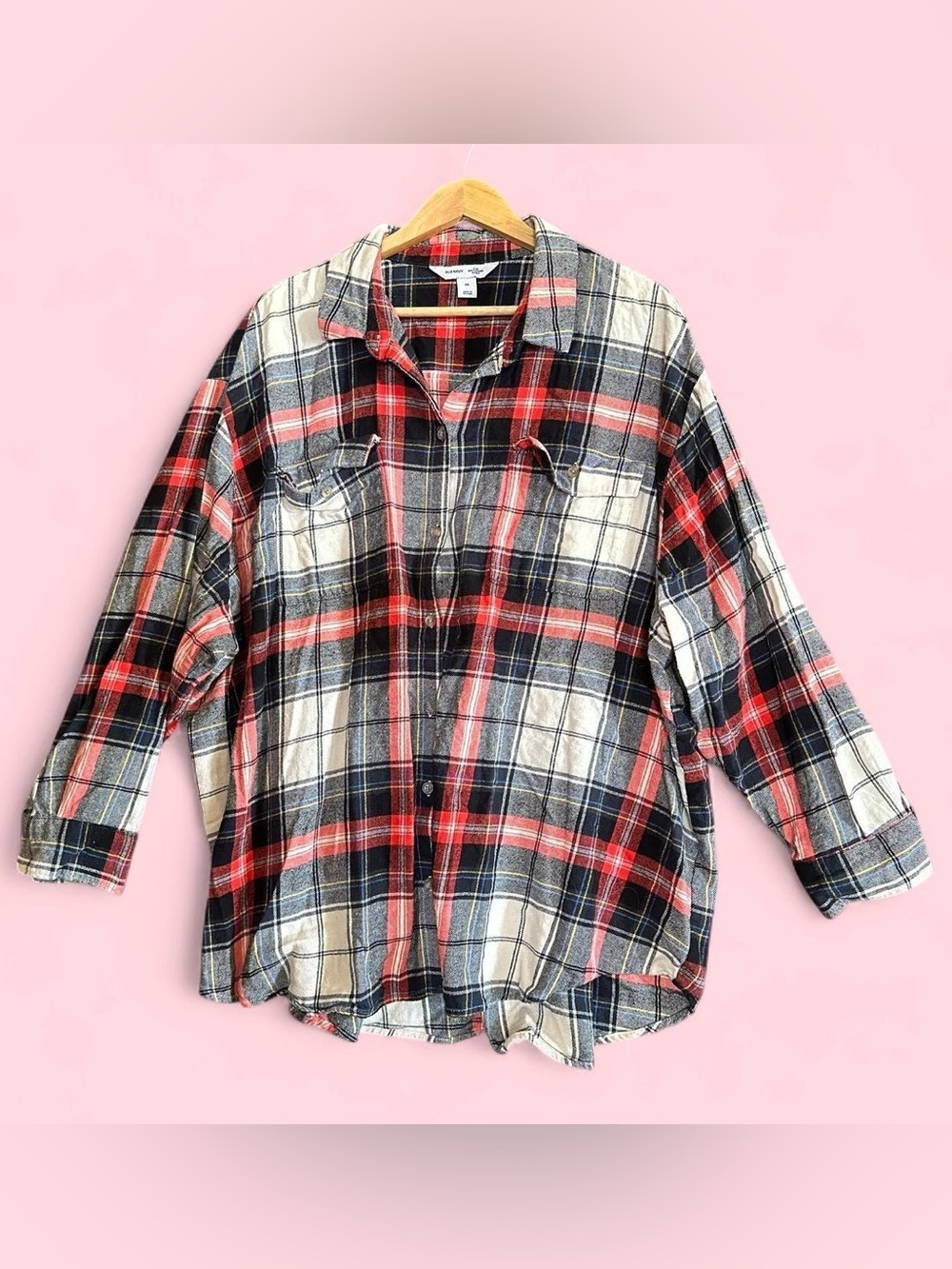 Old Navy Red Black White Plaid Button-Down Shirt